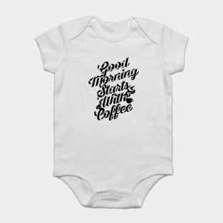 Good morning stars with coffee, coffee slogan white letters Baby Bodysuit